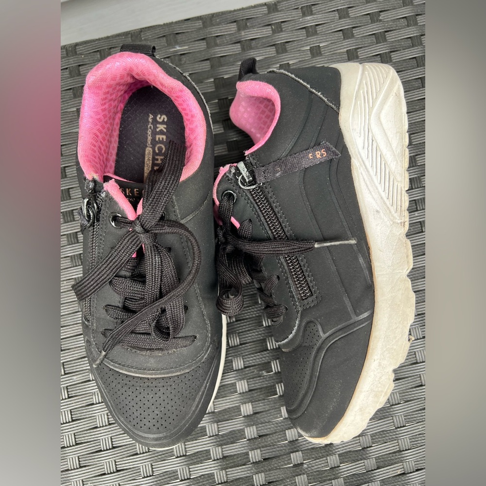 Skechers Kids Black and Pink Athletic Sneakers with Side Zipper